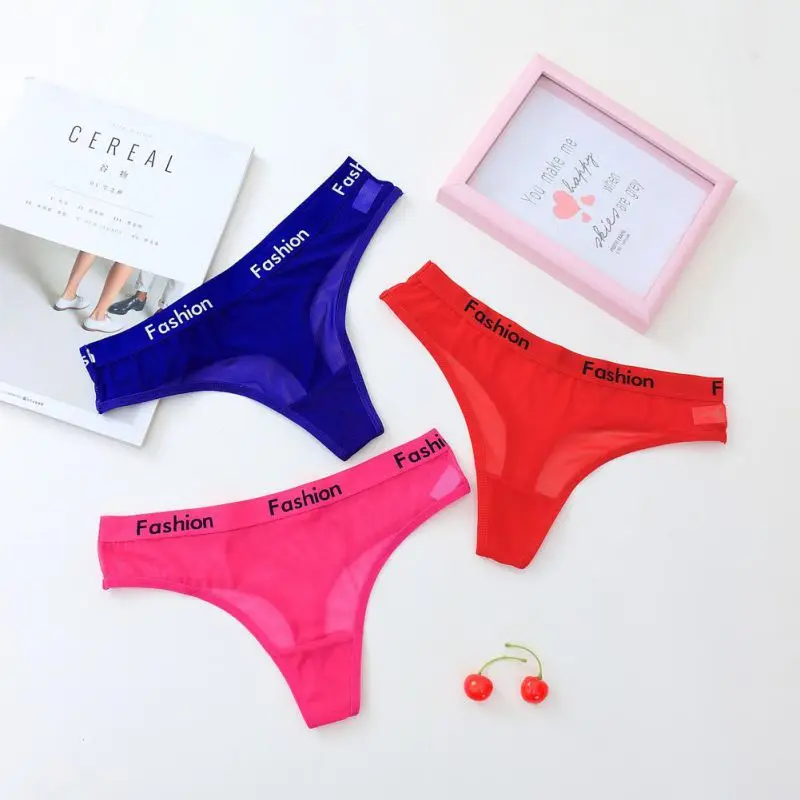 

Fashion Letter Printed Women Panties Thong G String Underwear Low Waist Sexy Mesh Transparent Briefs Seamless Panty