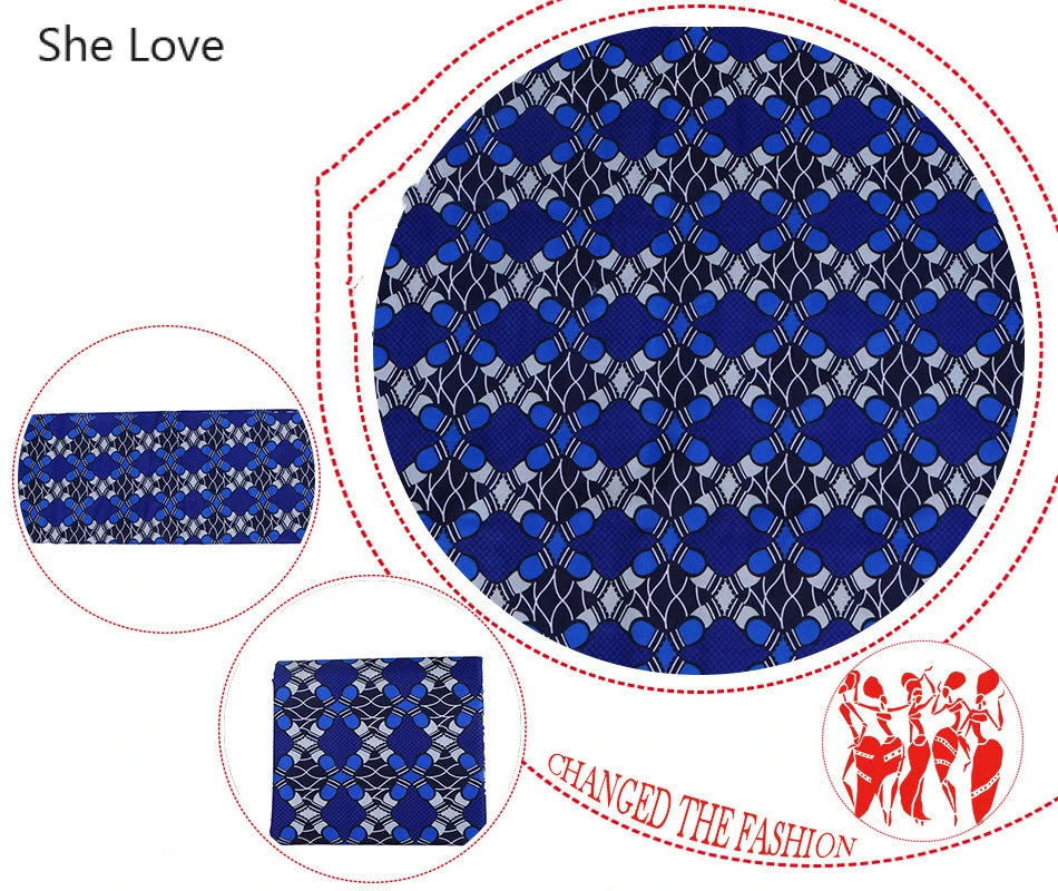 She Love 1 ярд/лот африканская восковая печатная ткань темно-синего цвета полиэстер настоящая восковая ткань для женщин праздничное платье лоскутный материал