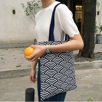 

Reusable Shopping Bag Fashion Women Canvas Tote Bags Printing eco Bag Cartoon bolsa de compras Shopper Shoulder Handbags