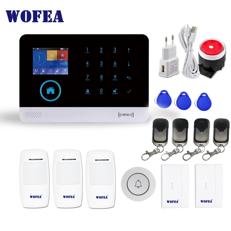 Беспроводная система сигнализации WOFEA Wi Fi GSM RFID метка с автоматическим набором 8