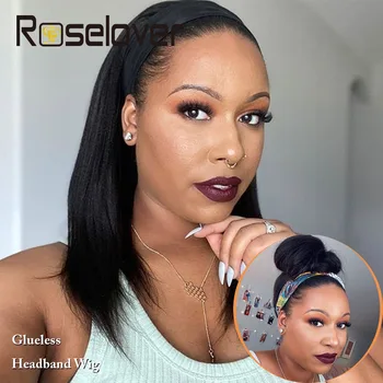 

Kinky Straight Human Hair Headband Wig Glueless Easy Wear 250 Density Front Human Hair Wigs For Black Women Brazilian Remy Wigs