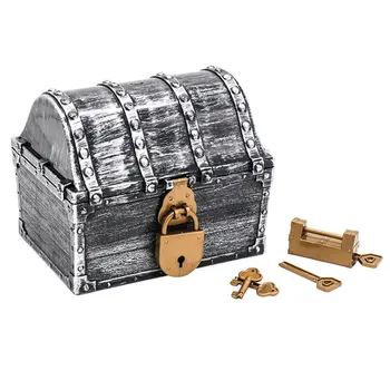 

Children Gift Jewelry Organizer Kids Toys Plastic Trinket Gems Holder With Keys Storage Box Pirate Treasure Chest Vintage