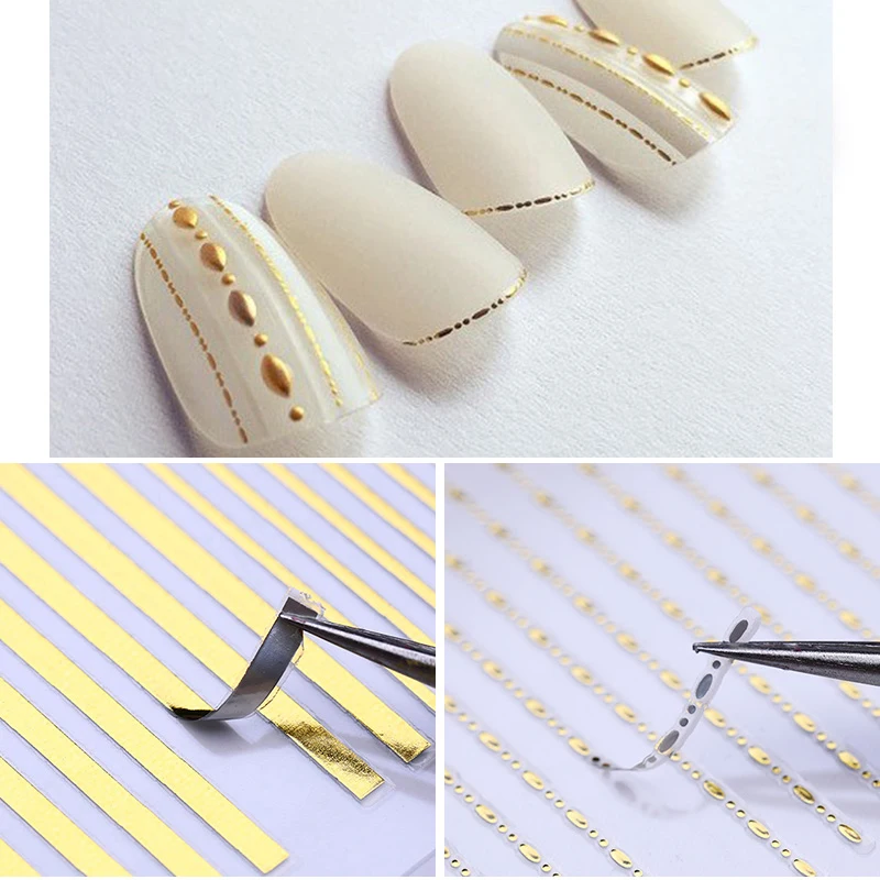 

Stripe Tape 3D Nail Sticker Lines Gradient Gold Silver Metal Multi-size Nail Art Adhesive Transfer Decals Sticker Manicure Decor