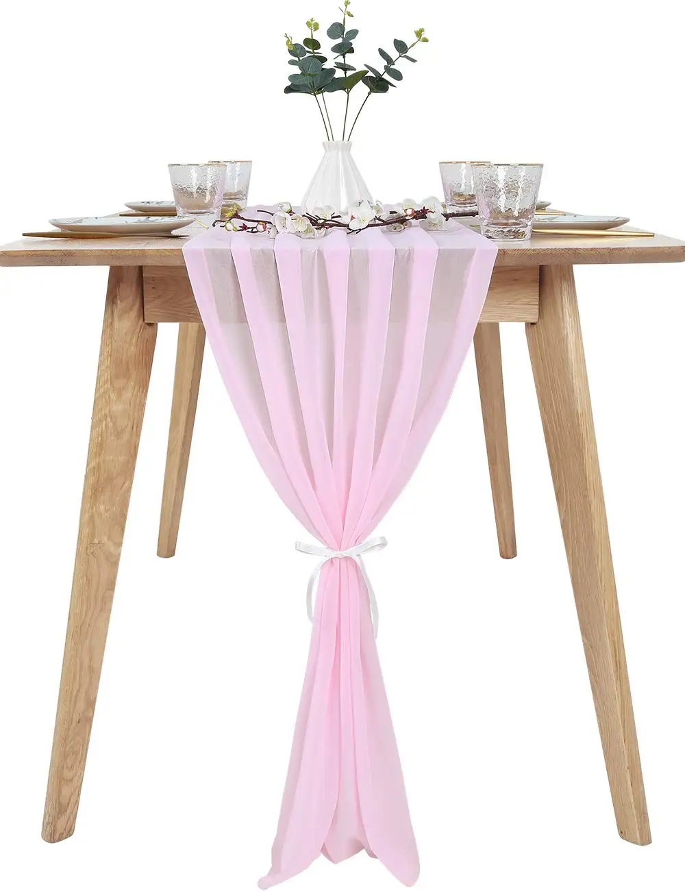 6 Color Premium Chiffon 120"x27" Extra Wide Wedding Table Top Runner Decorations - Цвет: Light Pink