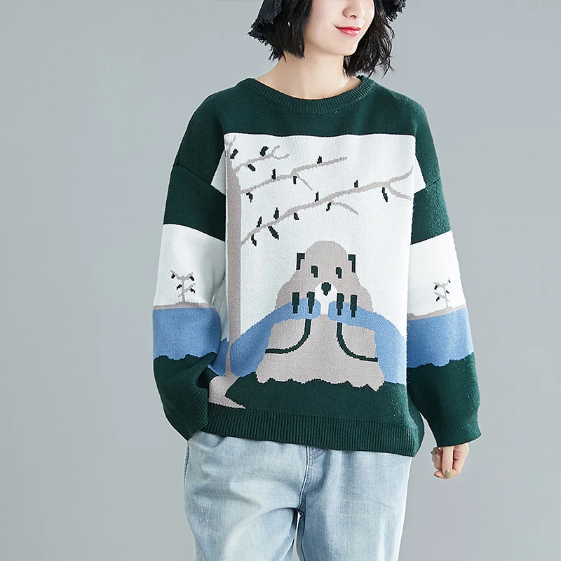 

Vintage Cartoon Knitted loose autumn winter sweaters women 2020 casual Pullovers sweater oversize O-Neck long sleeve ladies tops