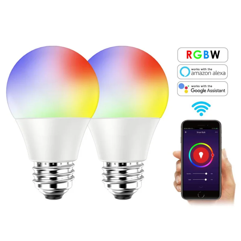 Cellphone WiFi Voice Control RGB 7W  LED Bulb Energy Saving Dimming Multicolor Smart Light Bulbs Works With Alexa Google Home