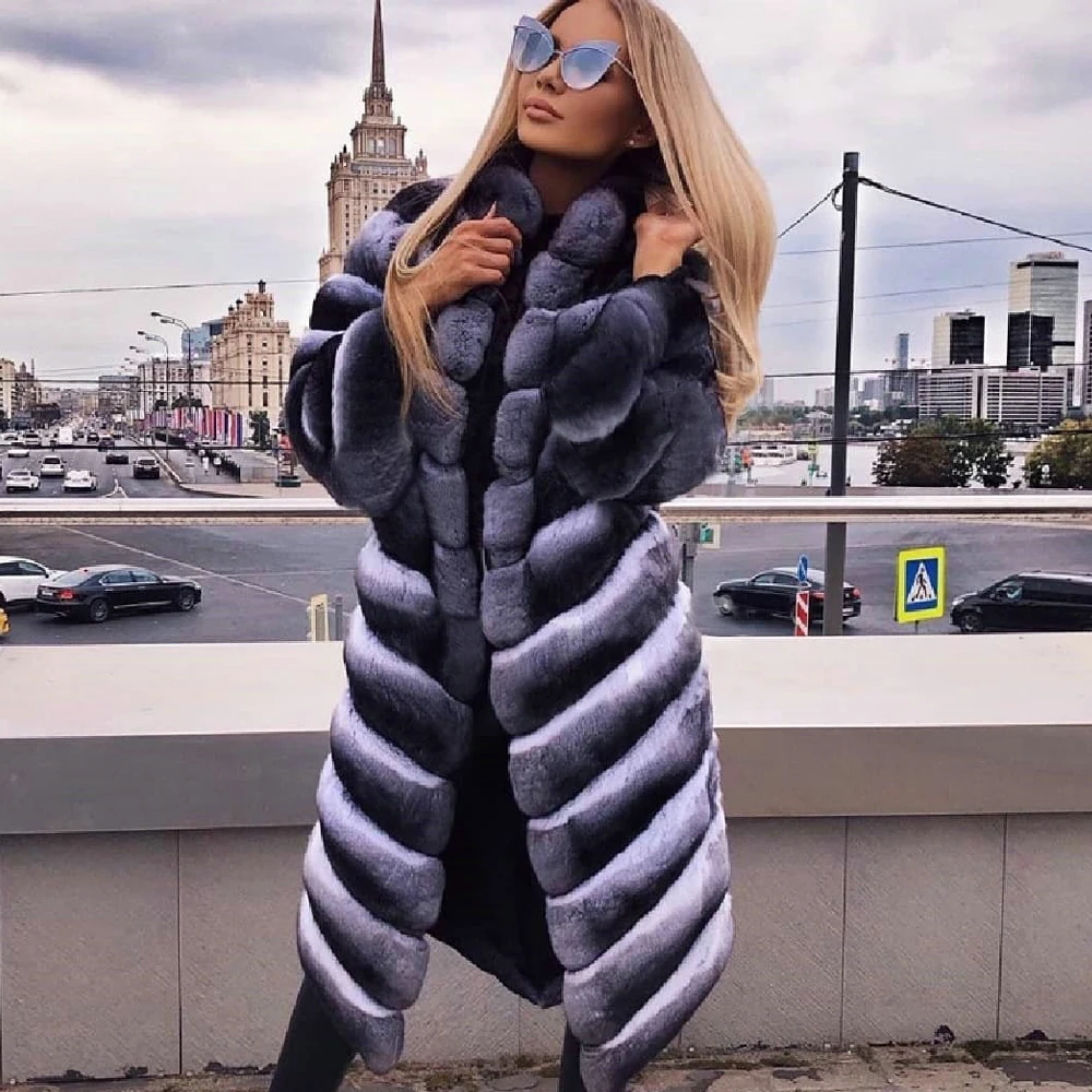 Women's Real Rex Rabbit Fur Coat Stand Collar 2021 New Winter Woman Genuine Rex Rabbit Fur Coat Whole Skin Natural Fur Overcoats