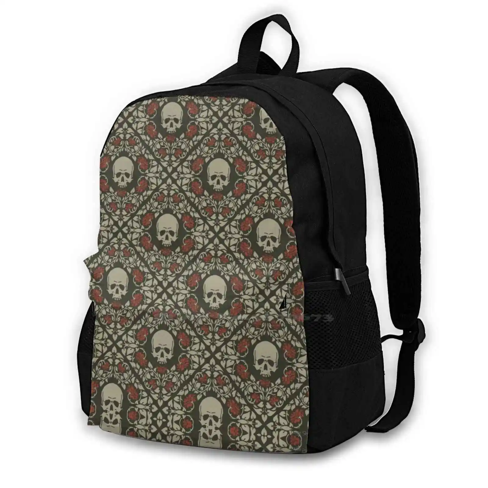 

Skulls And Roses Fashion Bags Backpacks Skull Roses Pattern Dark Mood Halloween Hallows Eve Mystery Gothic Spooky Creepy Horror