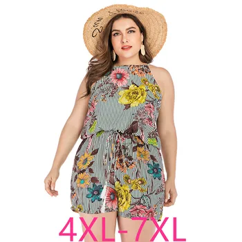 

2019 fashion summer plus size sets for women large off shoulder loose casual floral flower short jumpsuits green 4XL 5XL 6XL 7XL