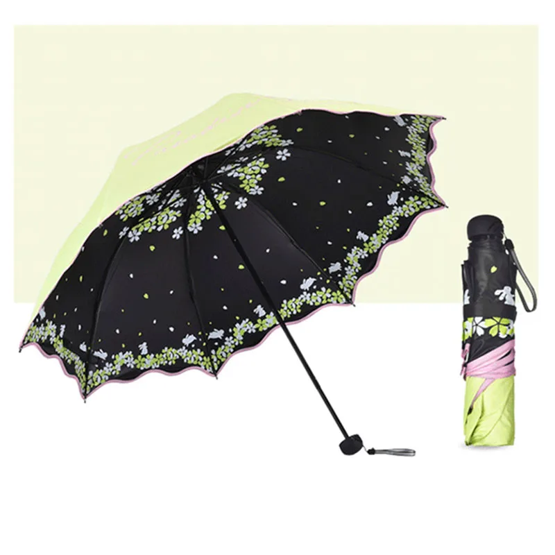 Складной Зонтик Для женщин качество анти-УФ ветрозащитный Modish дождь цветок женский солнцезащитный для девочек карманные зонтики для девочек Paraguas - Цвет: green