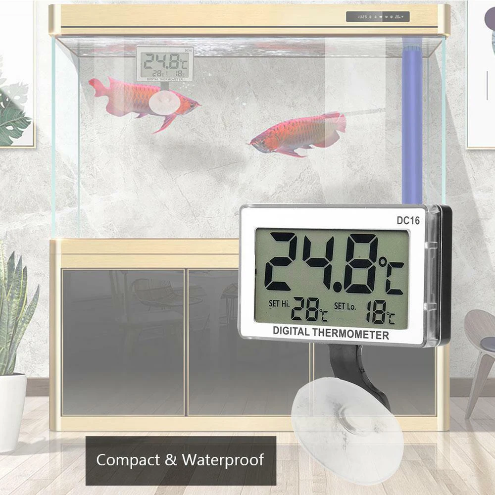

DC16 LCD Digital Aquarium Thermometer Waterproof Temperature Mini Thermometer for Fish Tank with Suction Cup Indoor Outdoor