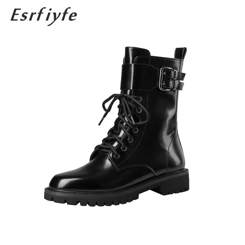 

ESRFIYFE 2020 New Winter High Quality Martin Boots Waterproof Shoes Woman Rubber Lace Up Ankle Boots Black Flat with Shoes Women