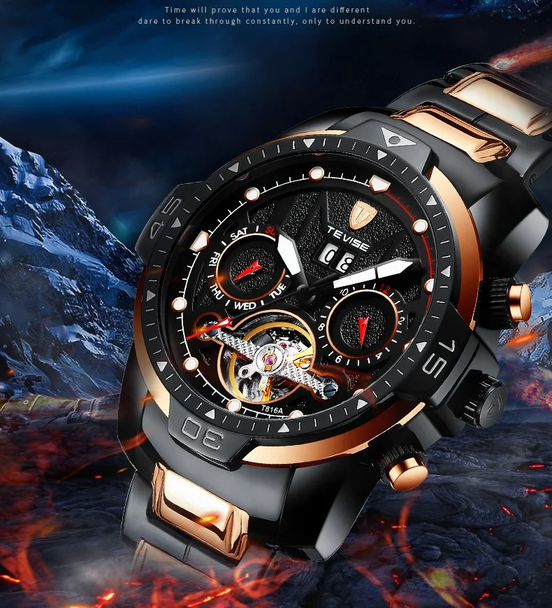 Big Man Watch TEVISE T816A Tourbillon Week Date Month Automatic Mechanical Wristwatch Luminous Hand Scale Watch Men Dropshipping (1)
