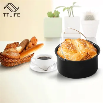 

TTLIFE 6" 7" 8" Air Fryer Non-Stick Cake Barrel Dish Baking Oven Pan Tray Frying Basket Cake Barrel Kitchen Accessories