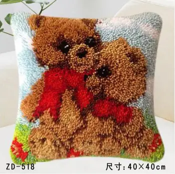 

Pillow"do it yourself"Cartoon animal two bear method needlework kit latch hook rug kit Unfinshed / embroidered carpet pattern