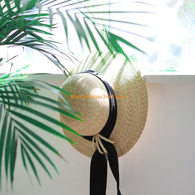 

Summer Simple Ribbon Super Fine Weaving Straw Hat Bucket Hat Dome Bucket Hat Straw Hat Topee Beach Hat