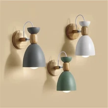 Многоцветный Nordic настенная лампа из цельной древесины E27 Макарон фон настенный светильник для гостиной творческий прикроватная настенный светильник