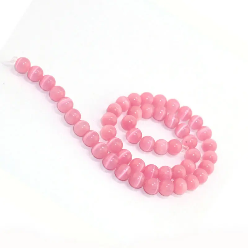 

Natrual Opal Loose Round Beads for Diy Necklace Bracelet Pink Cat Eye Stone Fine Jewelry Making