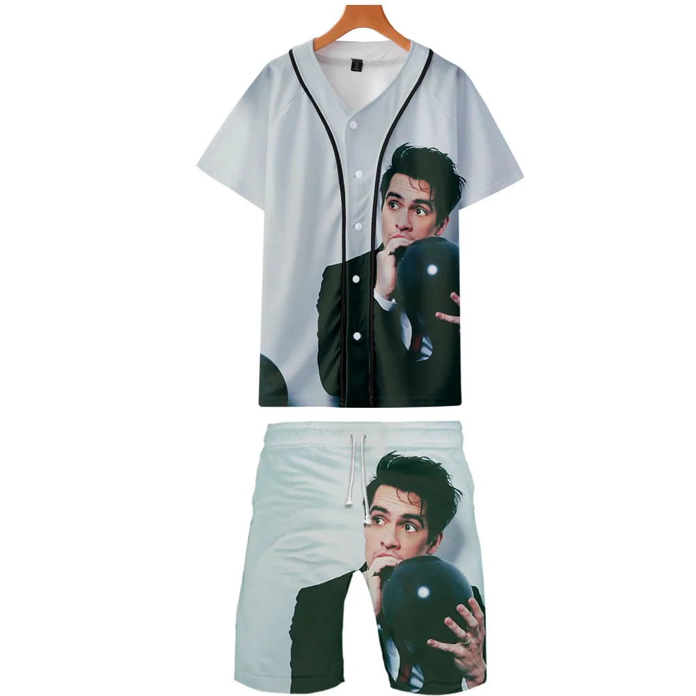 Panic! На дискотеке комплект из двух предметов, куртки и шорты Kpop, модная новинка, крутой принт, бейсбольная куртка, комплект для мужчин, уличная одежда - Цвет: E