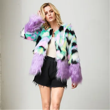

Fur Coat Women 2019 Winter Imitation Fur Two-Color Hair Stitching Long-Sleeve futro Imitation Faux Fur Thick Warm Female шубы