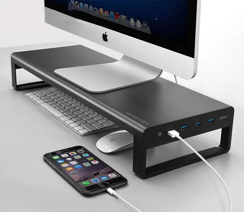 

Aluminum Alloy Laptop Monitor Holder Stand with USB Riser Desktop Display Bracket for Notebook/PC Monitors/Integrated Computer