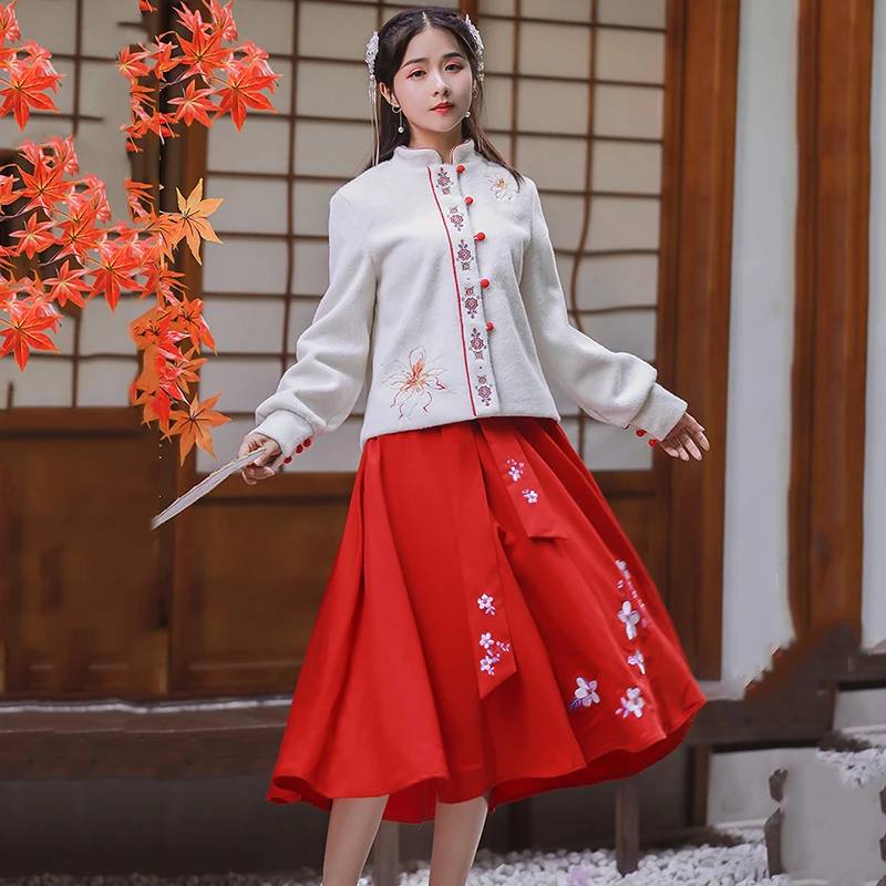 Красный танцевальный костюм с вышивкой Hanfu Женский праздничный наряд Восточное зимнее платье феи певцы сценическая одежда DC3164