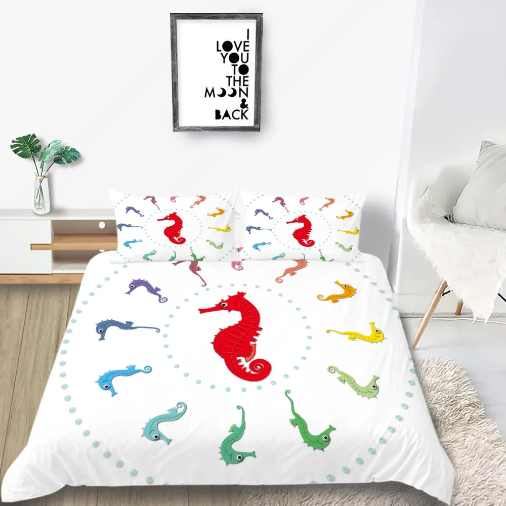 Модные Seahorse и Осьминог комплекты постельного белья с принтом белый фон пододеяльник лучший подарок постельное белье один двойной размер King