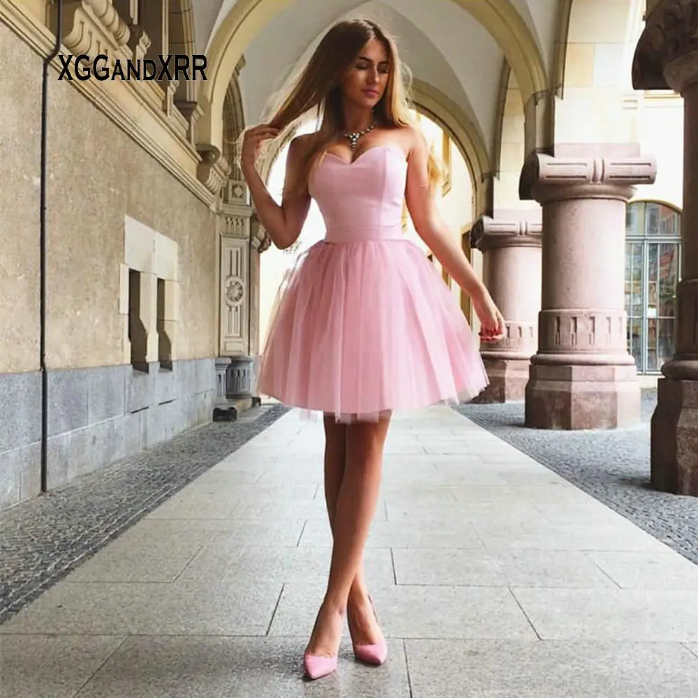 Lovely Pink Short Prom Dress 2020 Sweetheart Backless Tulle Puffy Skirt Girls Birthday Party Custom Made Homecoming Gown | Свадьбы и