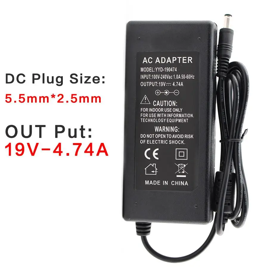 AC DC ноутбук универсальный блок питания 19V Вольт 4.74A зарядное устройство ПК