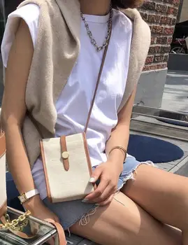 

Mini Small Bag WOMEN'S Bag New Style 2020 Summer South Korea INS Canvas Bag Simple Trend Small Mobile Phone Bag