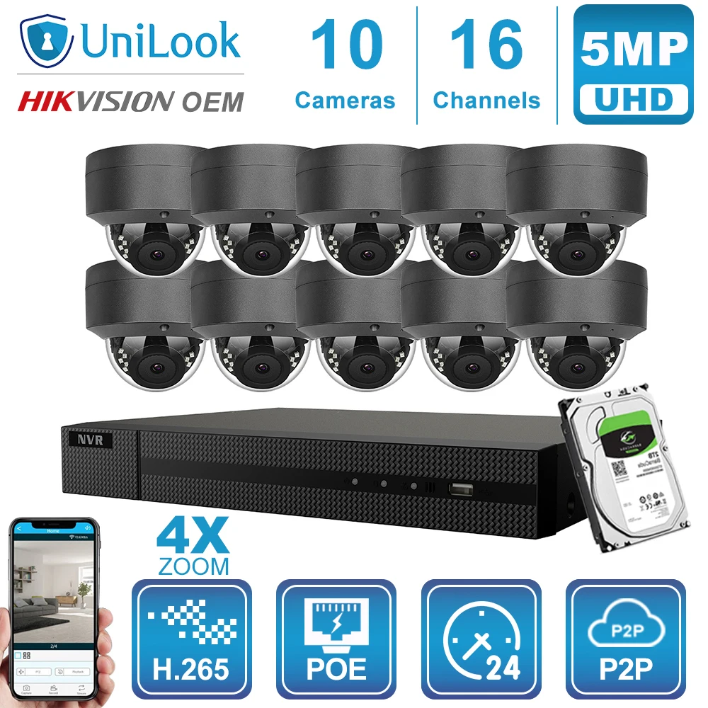 Hikvision OEM 16CH 4 к NVR 5MP 4X оптический POE IP купольная IP камера Камера 8/10/12/16 шт. H.265 ONVIF безопасности Открытый CCTV NVR Наборы с HDD - Color: 10 Pics cams kit