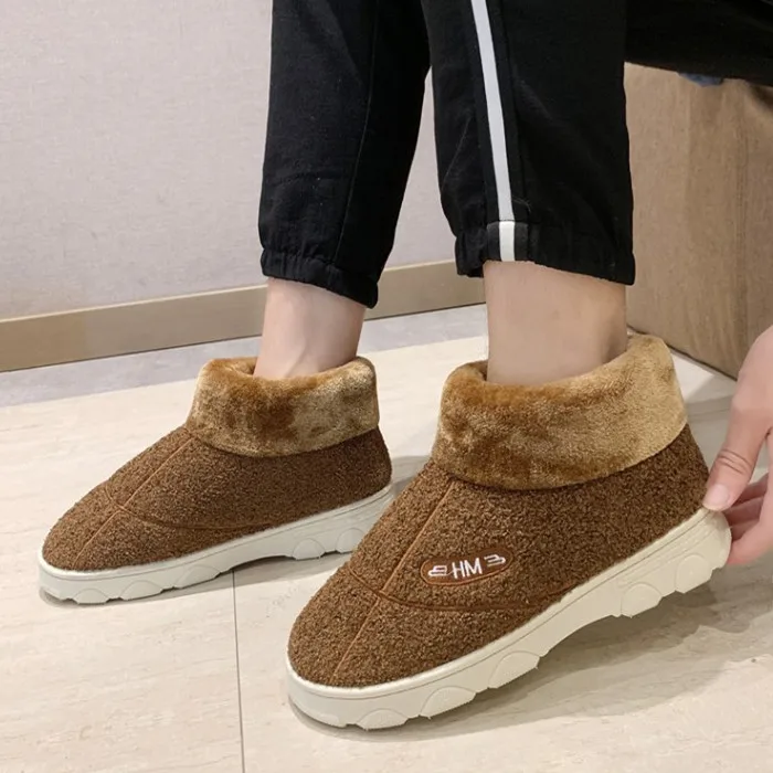 06 Brown PXELENA; мужские зимние меховые домашние тапочки; толстые плюшевые теплые хлопковые домашние мягкие удобные мужские тапочки; обувь для влюбленных пар; большие размеры - Цвет: 06 Brown