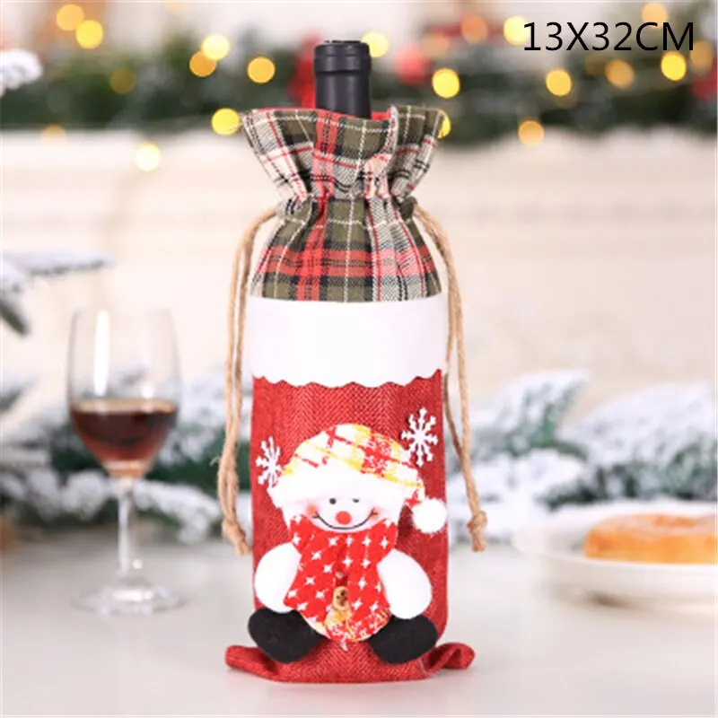 Комплект из 2 предметов с рисунком крышка для бутылки с красным вином Санта Клаус Снеговик пакеты для вина Рождественский Декор б/у, сплошные оконные счетчики фотографические реквизиты