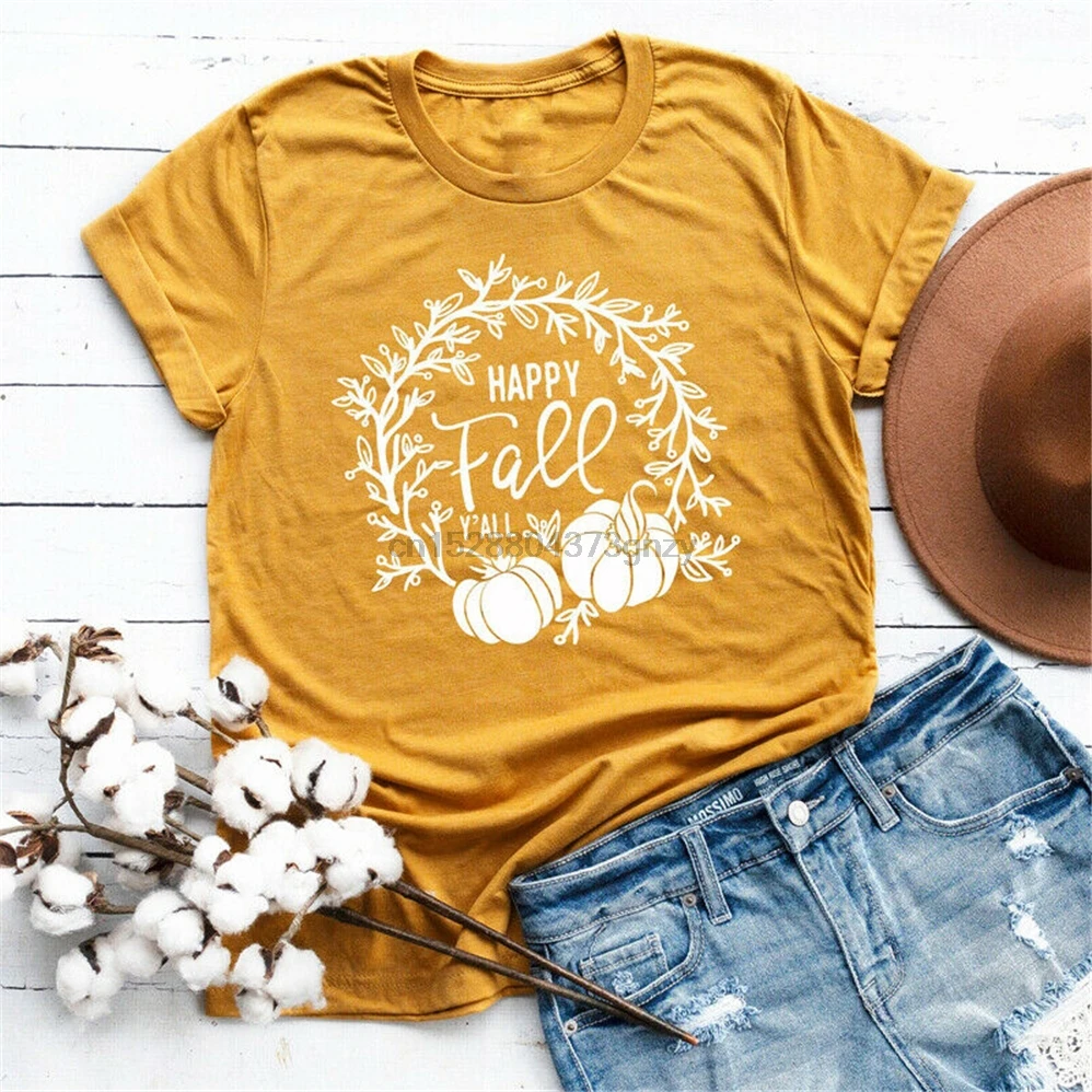 Happy Fall YAll Pumpkin Print T Shirt 