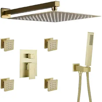 

Luxury Bathroom Massage Body Spray Shower System 12-inch Rainfall Showerhead with Handheld Shower,( Brushed Gold)