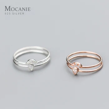 

Mocanie Real 925 Sterling Silver Shining Zircon Water Drop Double Circle Ring for Women Korea Style Simple Ring Fine Jewelry
