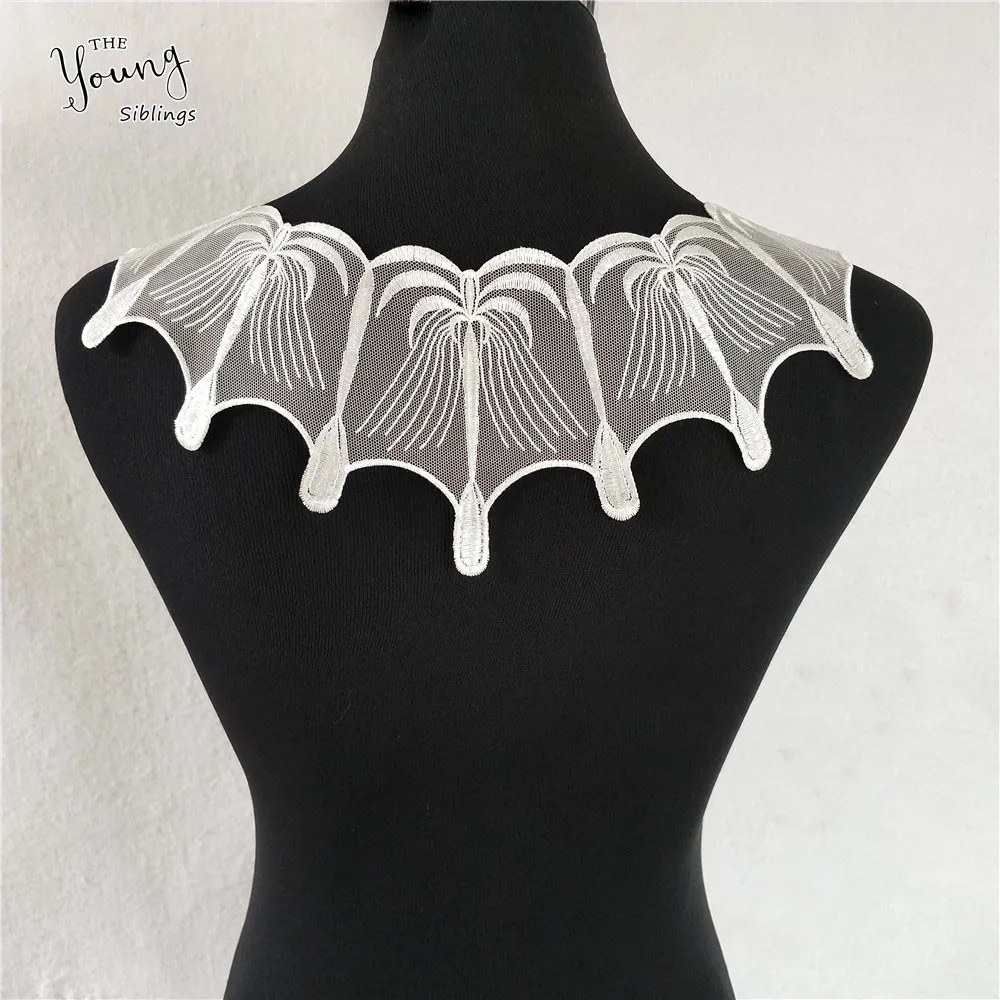 Black/white Embroidery Lace Neckline Fabric DIY Organza Front and Back Lace Collar trim Clothes dress Sewing Applique Supplies