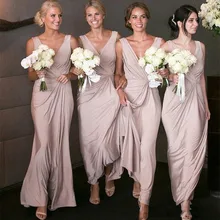

Cheap Simple Sexy Sheath Bridesmaid Dresses Long Sleeves Deep V Neck Floor Length Maid Of Honor Dress Wedding Guest Gowns