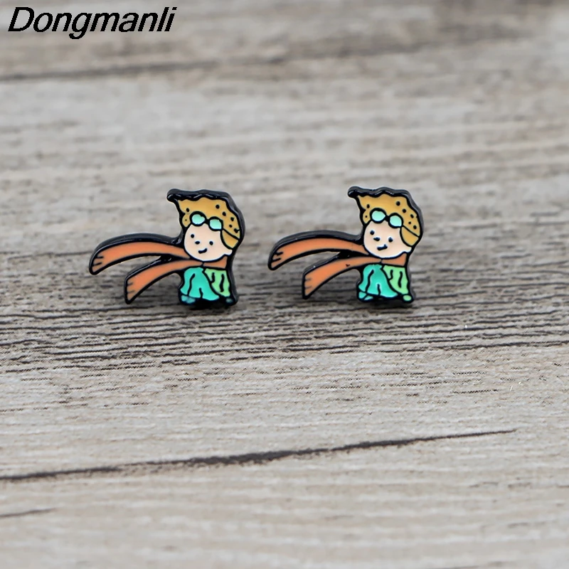 K629 Le Petit Prince and Fox милые аниме из мультфильмов серьги-гвоздики для женщин дети эмаль пирсинг серьги ювелирные подарки для девочек