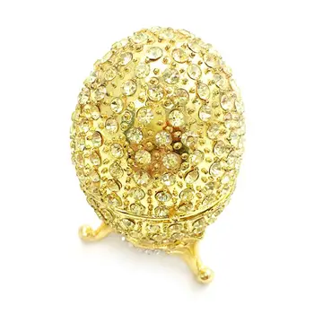 

Golden Faberge-Egg Hand Painted Jewelry Trinket Box Gift for Easter Home Decor zinc alloy