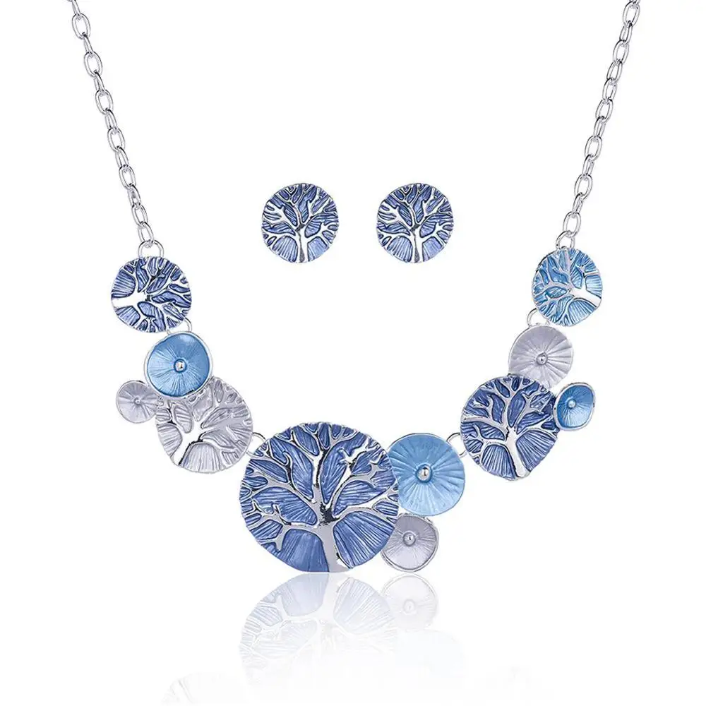 Sale Cring Coco Tree of Life Jewelry Sets Women's jewellery set Drop Earrings Women Large Leaf Pendant Necklace Set for Women purple costume jewelry sets Fashion Jewelry Sets