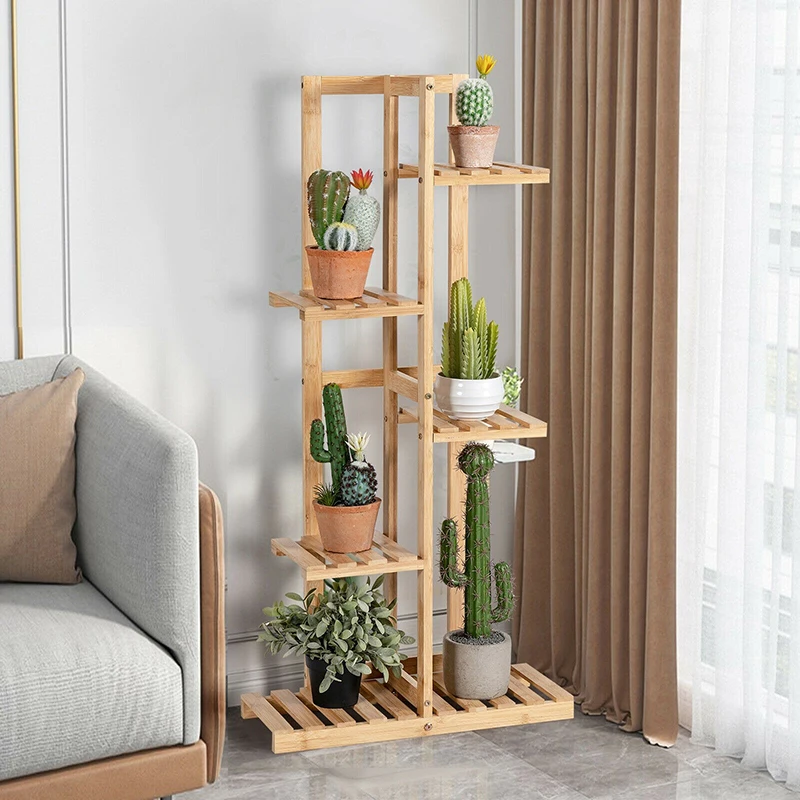 

5 Tier 6 Potted Plant Stand Rack Sturdy Premium Bamboo Painted Finish Anti-tilting Device Storage Rack Patio Yard Plant Shelves