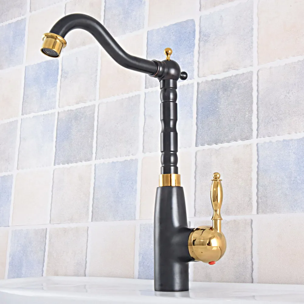 

Black Gold Brass Bathroom Kitchen Faucet Single Handle Swivel Spout Deck Mounted Basin Sink Mixer Tap Lsf796