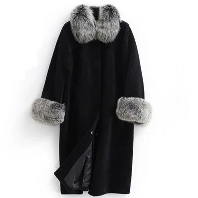 S-6XL Новое Женское зимнее пальто с мехом длинная толстая куртка с капюшоном с лисьим меховым воротником свободное теплое женское меховое пальто большого размера T548 - Цвет: black