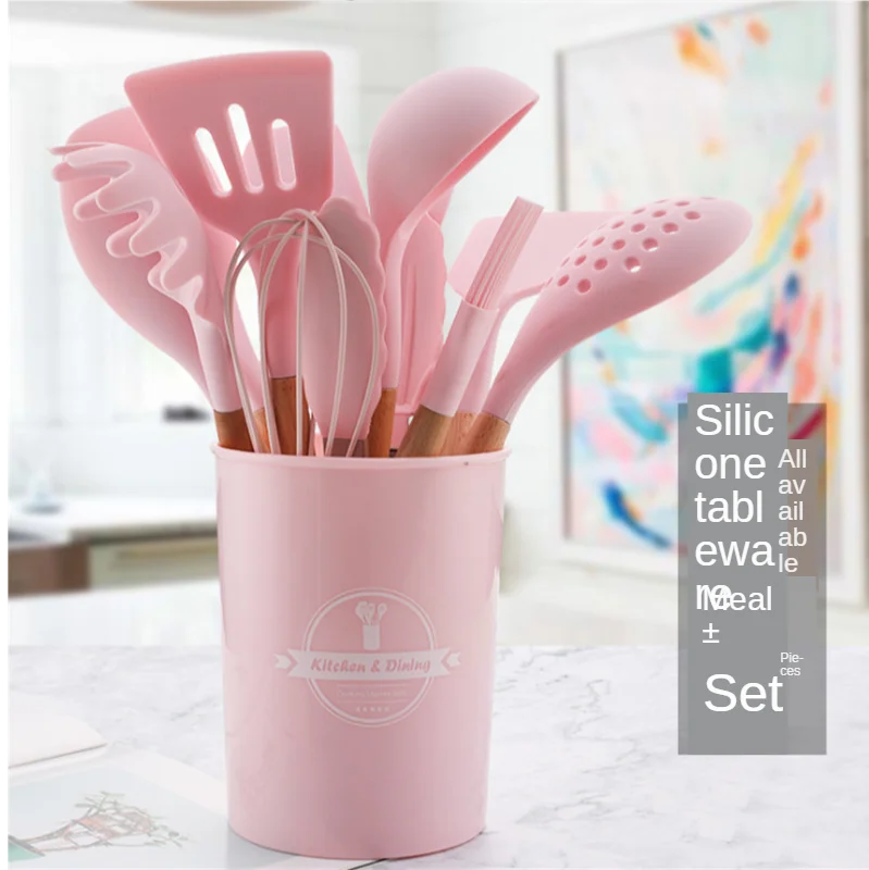 

9/10/12PCS Silicone Cooking Utensils Set Non-stick Spatula Shovel Wooden Handle Cooking Tools Set With Storage Box Kitchen Tools