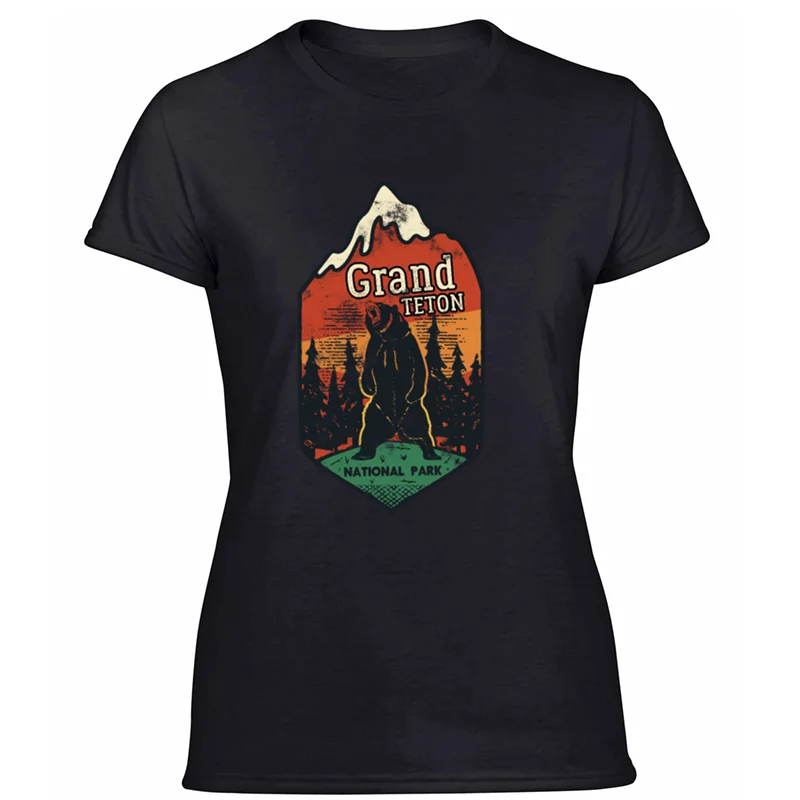 Women-Black Новейшая супер grand teton национальный парк значок эмблема Кемпинг футболка для мужчин и женщин уникальная мужская футболка круглый воротник короткий рукав - Цвет: Women-Black