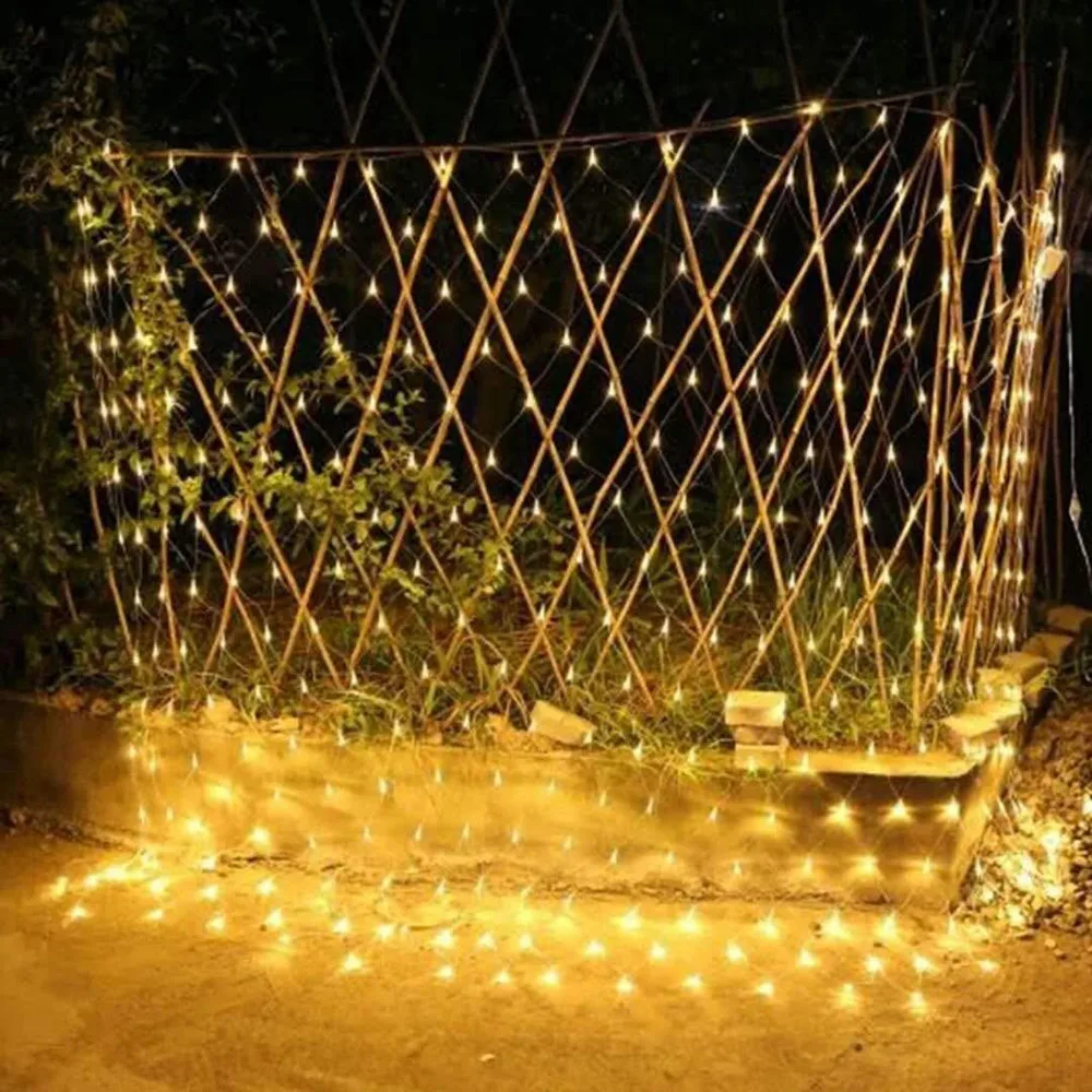 Cortina da Janela Luzes para o Natal de Casamento Luz da Corda Solar Powered Malha 1.1x1.1m 2x3m Início Jardim Decoração Led Net 16 Solar powered Led Net Luz Da Corda
