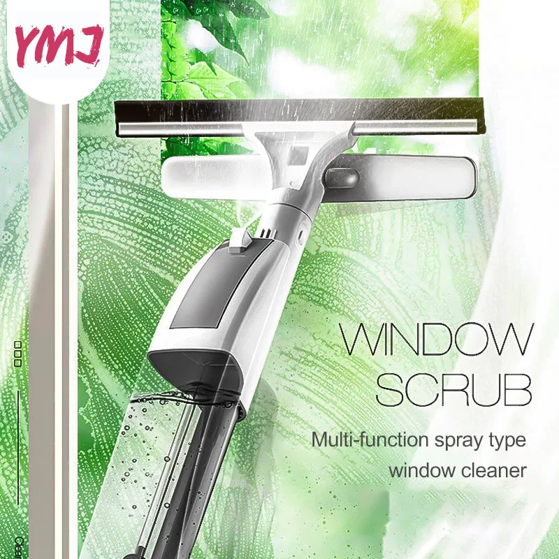 

Glass Cleaning Brush with Water Spray Window Cleaner High Quality Aluminum Long Handle Wiper and Cloth Combo Silicone Brushes