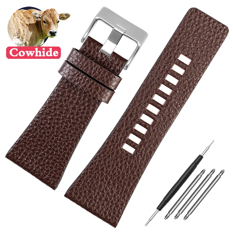 Genuine Black Leather Watchband Strap