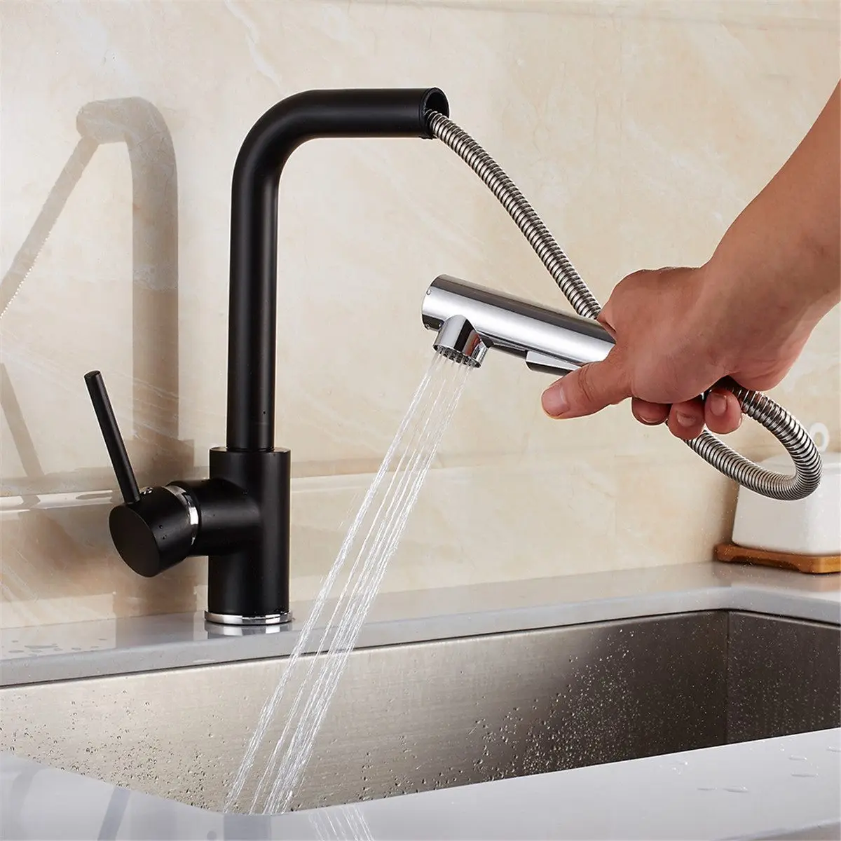 

Kitchen Faucet Brass Pull Out Sprayer Sink Basin Mixer Tap Rotating Hot and Cold Water Tap Single Hole Bathroom Kitchen Fixture
